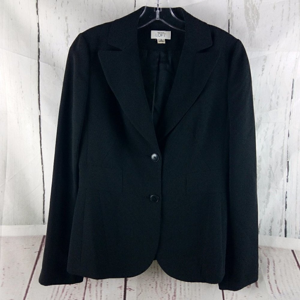 Ann Taylor Loft Womens Size 2 Acetate Blend 2 Button Black Suit Blazer